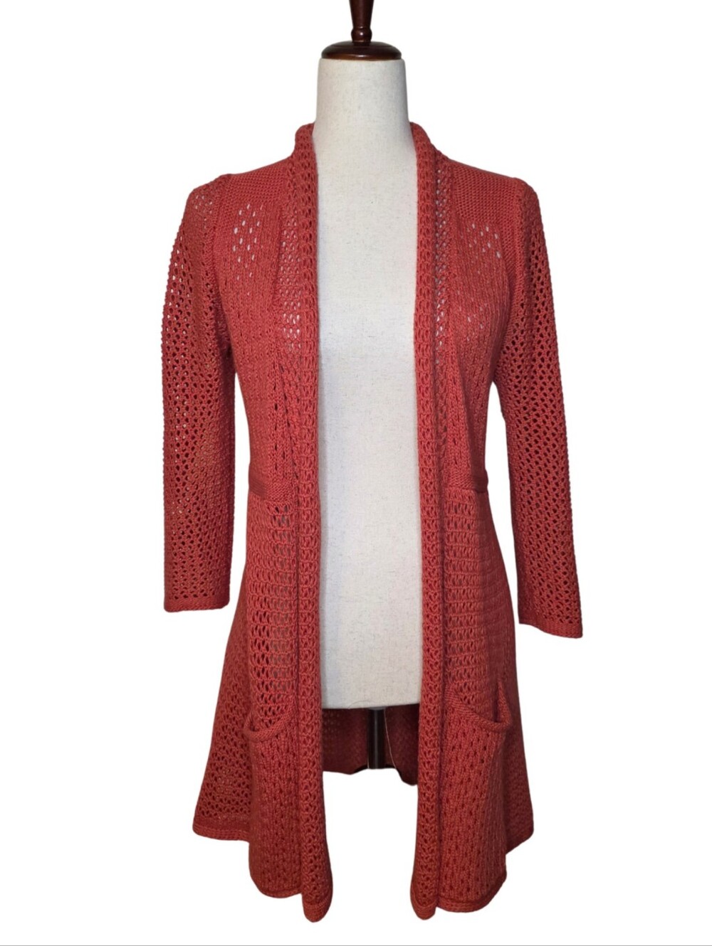 Anthropologie Angel of the North Coral Loose Knit Open Cardigan